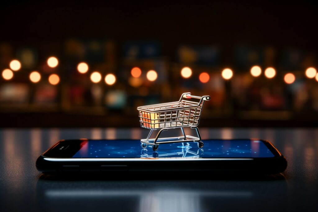 los mercados moviles se fusionan el icono de compras en linea en el telefono inteligente anuncia el comercio global Cómo abrir tu canal comercial en Amazon desde México o Colombia y comenzar a vender en mercados internacionales